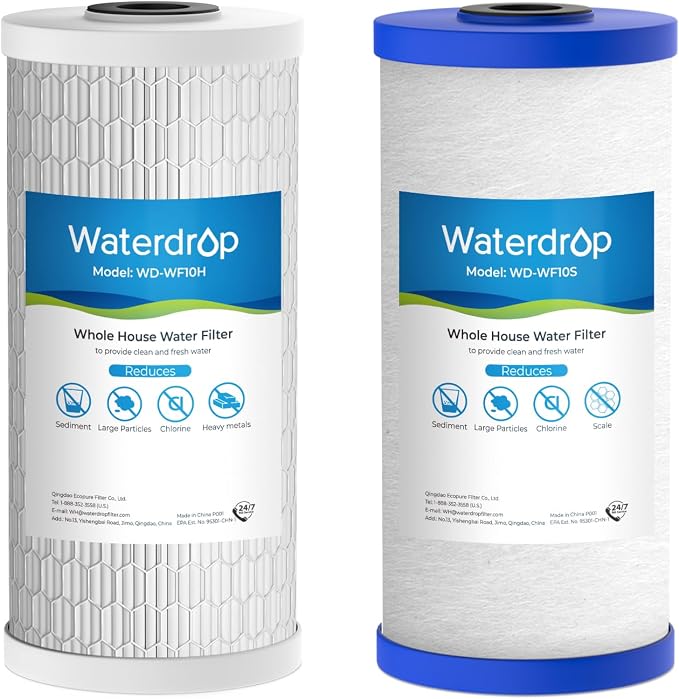 Waterdrop WF10SH Whole House Water Filter, Compatible with WHF21-SH, GE® FXHTC, GXWH40L, iSpring, Culligan® RFC-BBSA, Whirlpool®, Any 10" x 4.5" System, Heavy Metal and Anti-Scale Sediment Filter