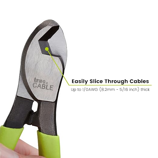 TRUE CABLE Heavy Duty Cable Cutters, Hardened Carbon Steel Wire Cutter, Cuts Copper & Aluminum Up to 1/0 AWG, Durable Hand Tool for Electricians, Comfortable Grip, Precise Clean Cuts, 1pcs