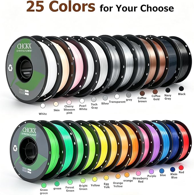 12Rolls PETG Filament Bundle,Dimensional Accuracy +/- 0.03 mm, 1.75 mm Fit for Most 3D Printers,Black+White+Grey+Red+Green+Blue+Yellow+Purple+Orange+Transparent+Coffee+Klein Blue