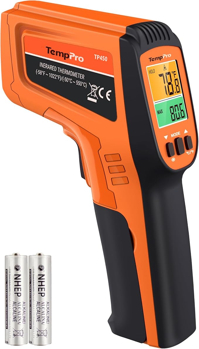 TempPro TP450 2 Laser Temperature Gun for Cooking, 16:1 D:S Ratio Infrared Thermometer Gun for Pizza Oven, Laser Thermometer Gun with Adjustable Emissivity Temp Gun -58 to 1022℉,Gift for Dad Husband