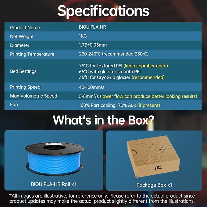 BIQU PLA-HR Flexible 3D Printer Filament Specifically for Printing Airless Basketballs, 1.75mm 1KG Spool (2.2lbs), Flexi Tough Filament Compatible with Most FDM 3D Printer (Blue)