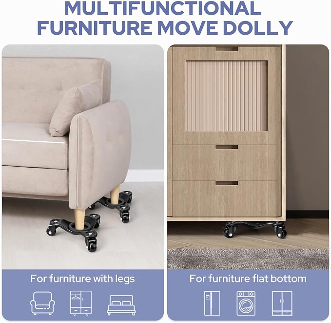KEDSUM Furniture Dolly, 1000LBS Furniture Moving Wheels, 8" Heavy Duty Mover Dolly with 3 Wheels, Used for Moving Sofa, Piano, Cabinet
