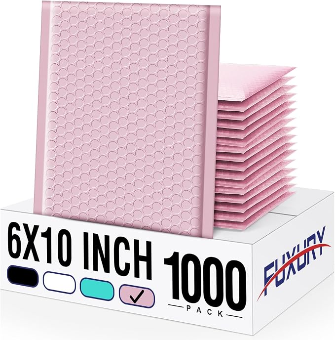 Fuxury Bubble Mailers 6x10" Light Pink Padded Envelopes 1000Pack Strong Adhesion Thick Padded Mailers for Small Business Mailing Small Items,Jewelry,Makeup
