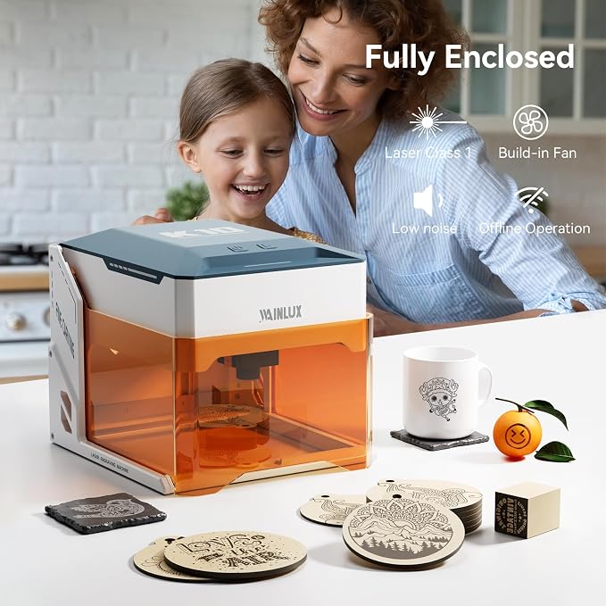 WAINLUXPRO Laser Engraver, 3000mW Engraving Machine, 0.01mm Precision, 80x80mm Work Area, WiFi & Offline Control, Class 1 Eye-Safe for Wood Leather Plastic Paper, DIY Tool