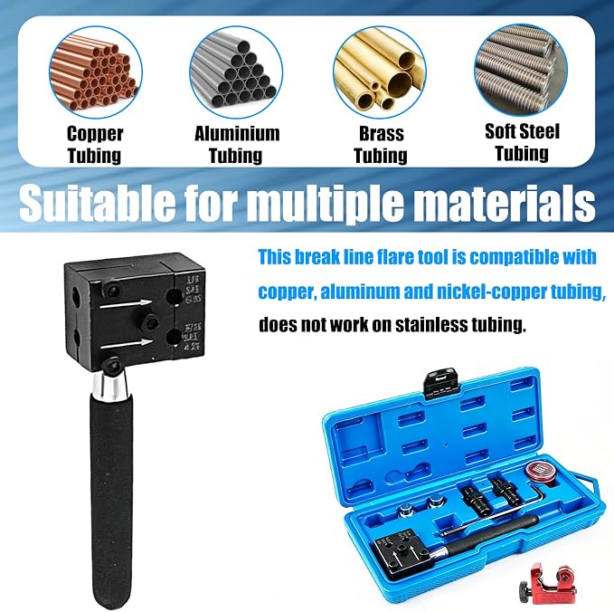 Brake Line Flaring Tool Kit, 3/16" and 1/4" SAE Double Flare Tool for Brake Lines Aluminum and Copper Tubing, Creates 45° Single, Double & Bubble Flares for Vehicle Brake & Hydraulic Lines Repair