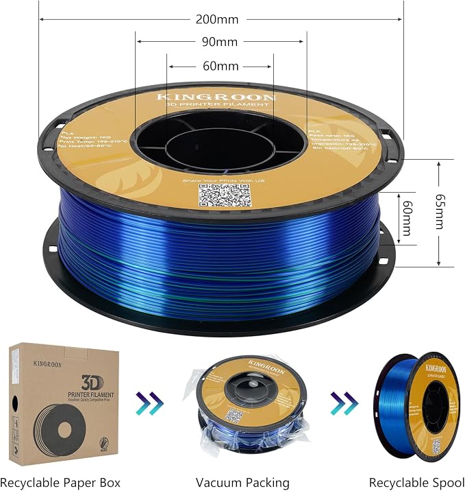 Kingroon Dual Color 1.75 mm Silk Blue Green PLA Filament, Fit Most FDM 3D Printers, Dimensional Accuracy +/- 0.03 mm, 1kg Spool(2.2lbs), 3D Printer Silk PLA Shiny Filament-(Blue Green)