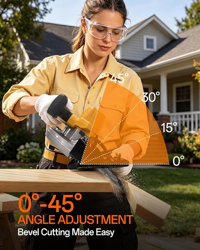 7-1/4" Circular Saw Compatible with Dewalt 20V Max Battery(No Battery) | Cordless Circular Saws with 2 Blades (40T&24T), 0-45°Bevel, 7000RPM for Wood PVC Cutting