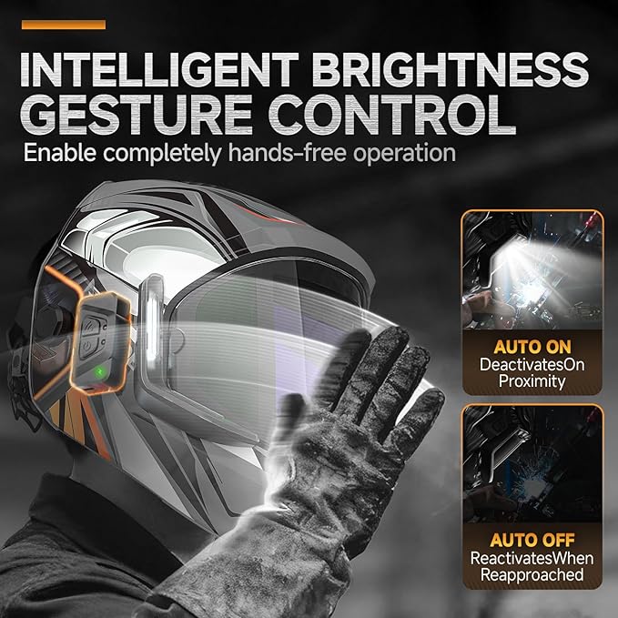 ANDELI Welding Helmet - 180° Panoramic 6 Arc Sensor True Color Auto Darkening Welding Helmet with Light and Motion Sensing, 2100mAh Rechargeable Battery for TIG/MIG/Cut/Grind Moner LED