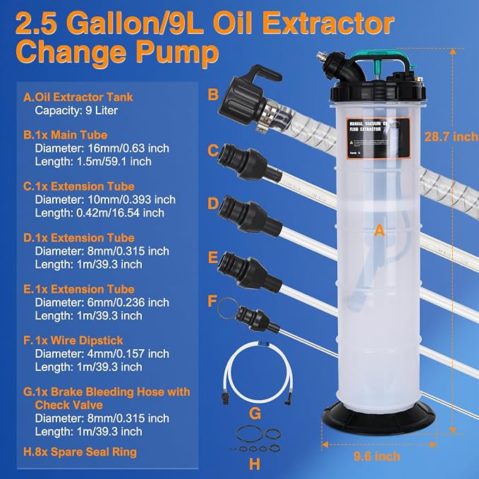 GOOACC Oil Extractor Pump 9L Manual Fluid Extractor Pump Oil Vacuum Changer with Brake Bleeding Hose Oil Suction Pump Extractor for Automotive Boat Motorcycles Oil Coolant Transmission Fluid Change