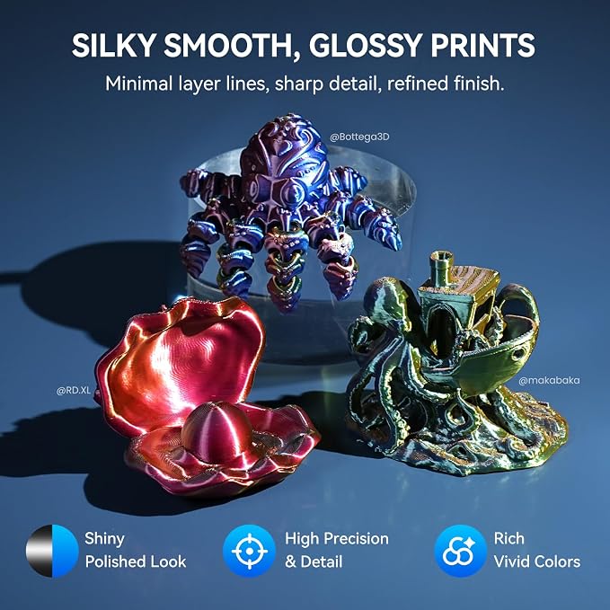 JAYO Silk Quad-Color PLA Filament 1.75mm Blue-Purple-Orange-Yellow 1.1kg, Four-Color Gradient PLA, High Gloss Shine, Smooth Layer Concealment, Fits for Most FDM 3D Printers