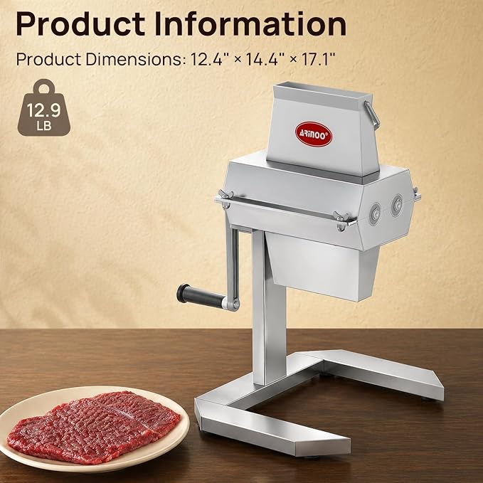 Manual Meat Tenderizer Machine, 5-Inch Steak Cuber & Venison Tenderizer, Hand Crank Meat Cuber with 27 Stainless Steel Blades for Deer Meat, Beef, Chicken, Hunters, Butchers & Home Kitchens