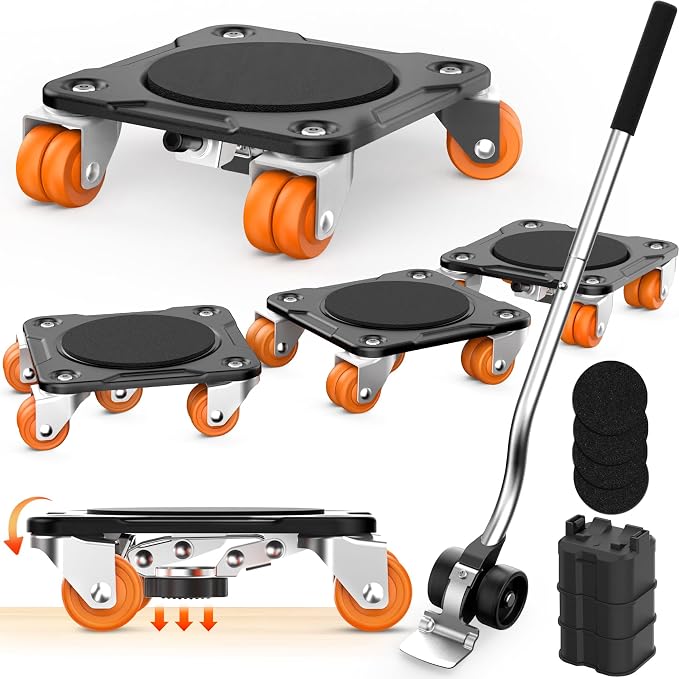 Furniture Movers with 10 Wheels – Upgraded Dual Wheel Design, Carbon Steel Panel Dolly with Stabilizers, Max Load 3527 LBS, Secure Long-Term Placement of Heavy Duty