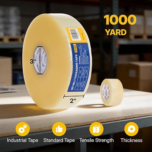 NORTHSKY Hot Melt Packaging Tape, 1000 Yard x 2 Inch Industrial Packing Tape Roll, 2 Mil Clear Carton Sealing Tape with 3 Inch Core, Packaging Tape for Box Sealing, Shipping, Warehouse, Distribution