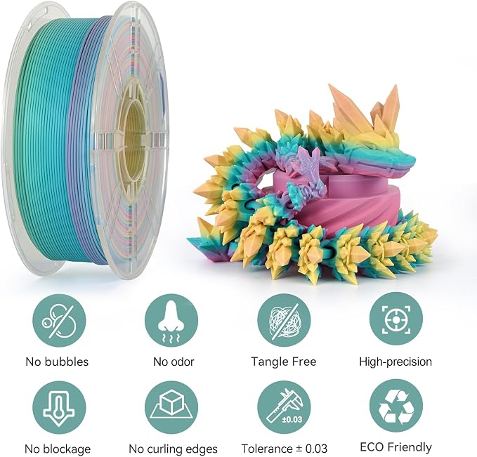 Kingroon Matte PLA Filament 1.75mm 3D Printer Filament Matte Filament 10kg Dimensional Accuracy +/- 0.02 mm (10 Rolls Matte Rainbow)