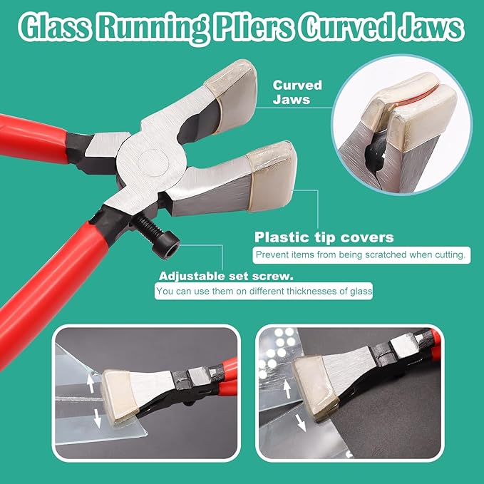 weideer Glass Cutters Tools,Glass Cutter, Mosaic Wheeled Glass Tile Nippers,Running Pliers Breaker Grozer Pliers,Stained Glass Cutting Tool Kit with Replacement Cutting Wheel Gloves Leather Bag