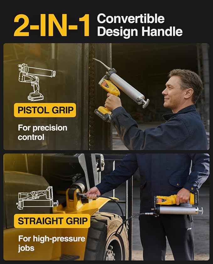 TaskStar Electric Grease Gun Kit: Professional Cordless Battery Grease Gun, 10000 PSI, Automatic Pumping Mode, Ergonomic Grip, with 2 Batteries, 3 Easy-to-use Couplers, 39.4" Hose for Truck, Tractor
