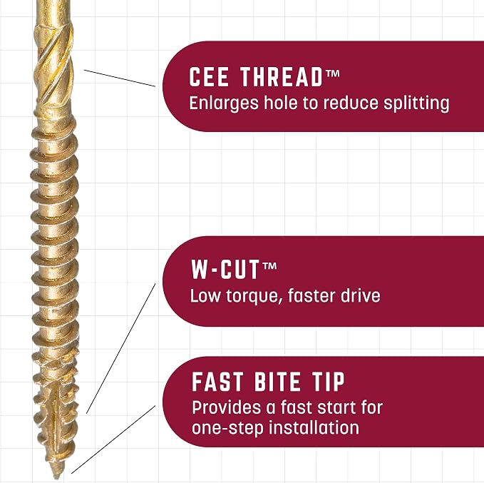 GRK Fasteners R4™ #9 x 3-1/8 Inch, Multi-Purpose Framing Screws, 1900 PCS, Rust Resistant Climatek™ Coating, Outdoor Fencing and Deck Screws, Fast Bite Tip, Star Drive Recess, Gold