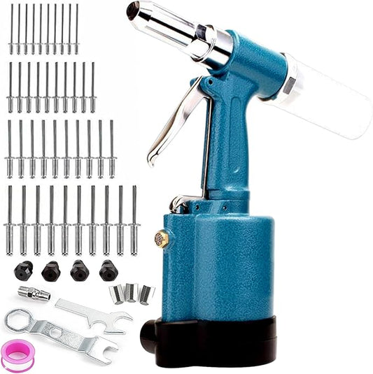 Vanwoke Pneumatic Rivet Gun,Air Pop Riveter Gun Tool Kit with 3/16",5/32", 1/8" and 3/32" Capacity Nosepieces with 40PCS Rivets,Heavy Duty Pop Pneumatic Riveter Riveting Tool