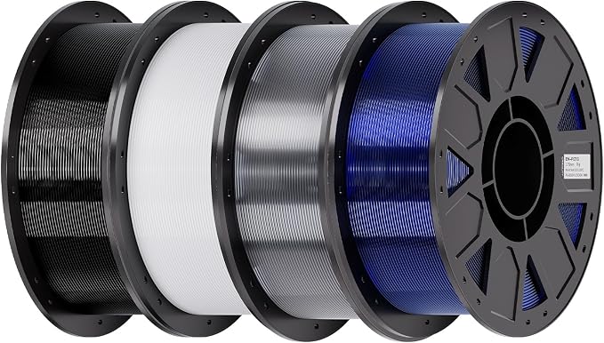 Creality Ender PETG 3D Printer Filament 1.75mm 4KG (8.8lbs), High Precision, Strong Toughness, Odorless, Better Flow, Moistureproof 3D Printing Ender PETG Filament, Black+White+Clear+Transparent Blue