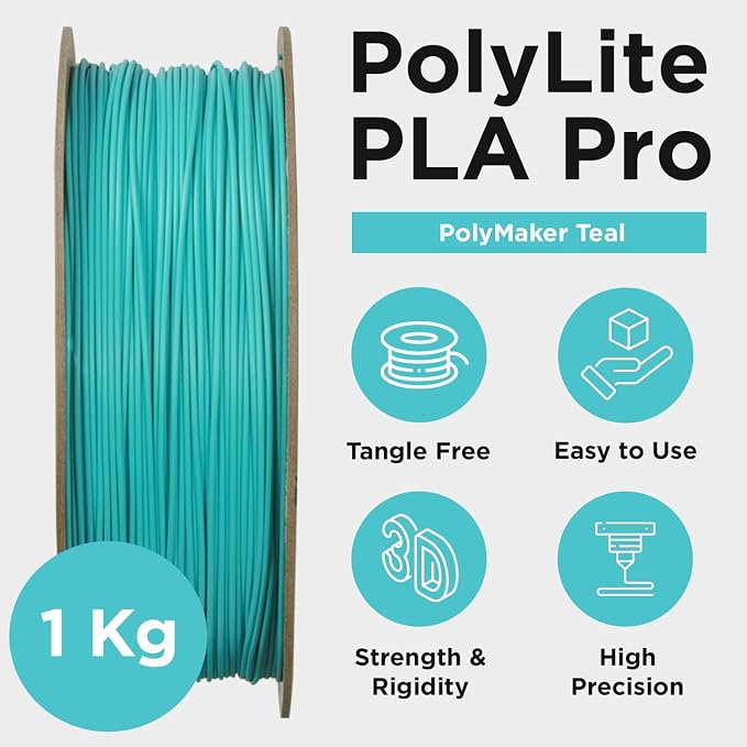 Polymaker PLA PRO Filament 1.75mm 1kg, Tough & High Rigidity Polymaker Teal 3D Printing Filament, PolyLite PLA PRO High Speed, Print with Most 3D Printers
