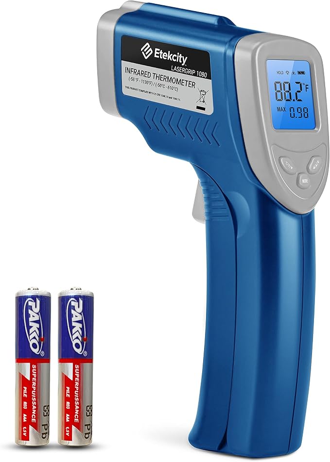 Etekcity Infrared Thermometer Laser Temperature Gun 1080, -58°F~ 1130°F for Meat Food Candy Pizza Oven, Heat Gun for Cooking, Kitchen, Fridge, Reptile, BBQ, HAVC, Adjustable Emissivity & Max Measure
