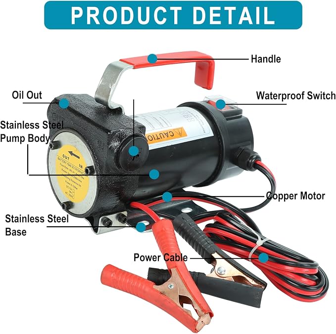 DC 12V 175W Portable DC Electric Fuel Transfer Pump Diesel Kerosene Oil Commercial Fuel Transfer Extractor Pump Motor Auto