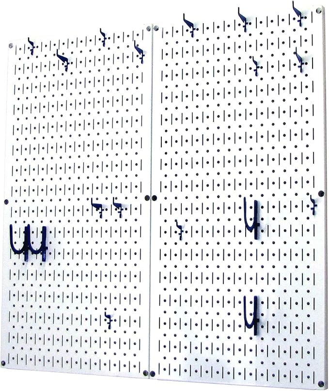 Wall Control Kitchen Pegboard Organizer Pots and Pans Storage Rack Organization Kit with White Pegboard and Blue Accessories