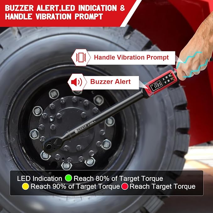 SUERCUP 1/2" Digital Torque Wrench (4.4-295 Ft.lb / 6-400Nm) for Auto/Truck | ±1% Accuracy with Vibration/Buzzer/LED Alerts, 9 Presets & 5 Units, for Engine, Suspension, Trailer & Industrial Assembly