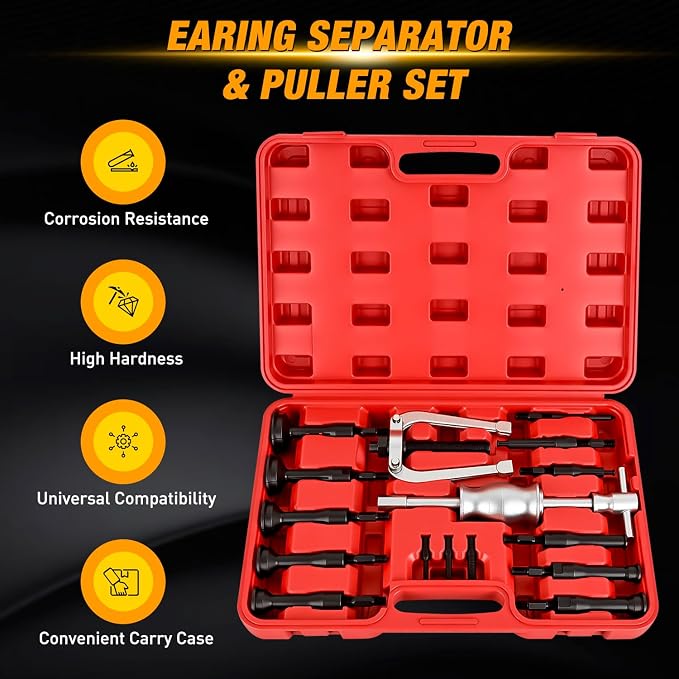 GOOACC 16pcs Blind Hole Bearing Puller Kit, Slide Hammer Pilot Insert Inner Internal Removal Tool Blind Hole Collet Bearing Set, Heavy Duty Blind Bearing Race and Seal Puller Extractor Kit with Case