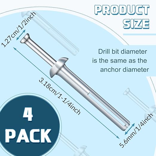 Dunzy 4 Pcs 1/4" x 3" Drive Nail in Anchor Drive Expansion Cement Hammering Anchors Pin Rustproof Zinc Plated Concrete Nails Heavy Duty for Brick Drywall Metal Wood, Hammer Fasteners Kit