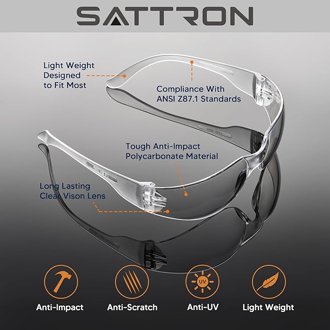 3 Pack Clear Safety Glasses, ANSI Z87.1 Eye Protection for Women Men, Scratch & Impact Resistant Protective Eyewear
