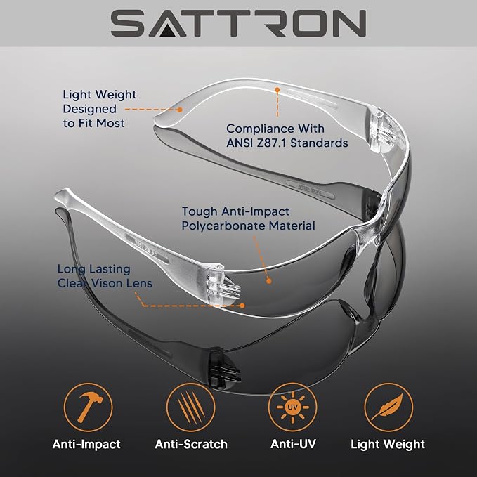 100 Pack of Clear Safety Glasses, Scratch & Impact Resistant ANSI Z87.1 Protective Eyewear, Ploycarbonate Lenses or Women Men Safety Sunglasses for Construction, Outdoor Work & Shooting Ideal for Lab