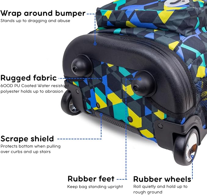 J World Sundance Laptop Rolling Backpack for Girls Boys. Roller Bookbag with Wheels, 20 Inch, Cubes