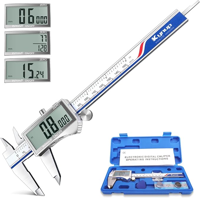Kynup 6 Inch Caliper with Large Screen, 8 Inch Digital Caliper IP54 Measuring Tool Stainless Steel Measuring Tools