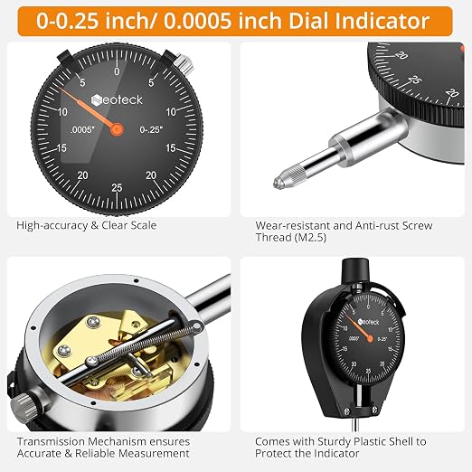 Neoteck Dial Bore Gauge with 0.7"-6"/0.0005" Measuring Range and 6" Measuring Depth Dial Bore Gauge Set with 23PCS Anvils Chrome Plated Handle & Insulated Grips for Engine Cylinder Measurement-Black