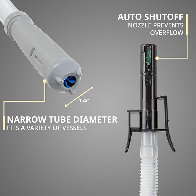 Deway Automatic Fuel Transfer Pump w/Auto-Stop, 2.4 GPM Flow Rate & AA Battery Powered, Advanced Adapter Fits All Size Gas Cans, Extra Long Hose, Portable Liquid Pump for Gasoline, Diesel Fuel & More