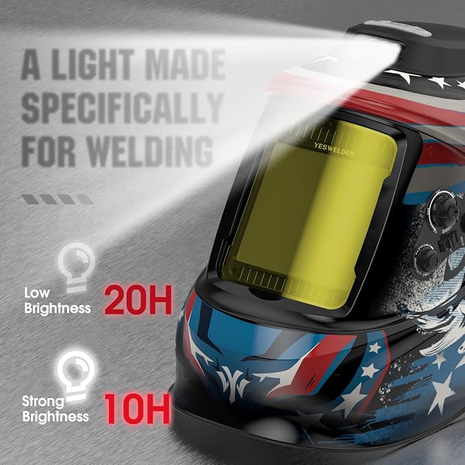 YESWELDER True Color Auto Darkening Welding Helmet with Rechargeable Fan and Light, 3.93"X3.66"Large View Blue Light Blocking Hood, 4 Arc Sensor Adapts to Stick, MIG, TIG & Plasma