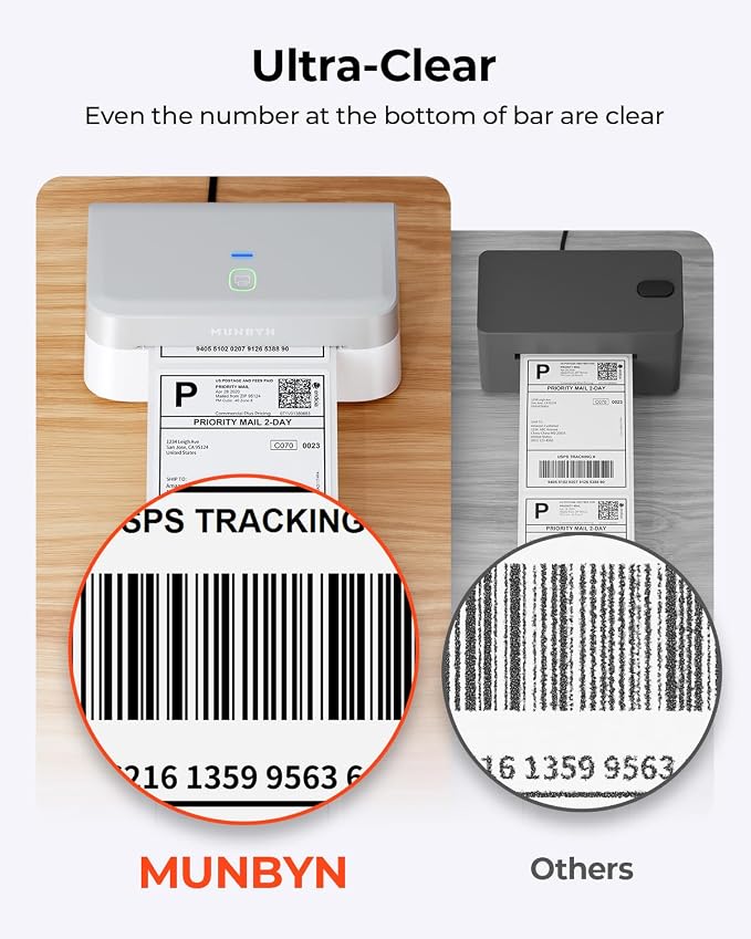 MUNBYN Bluetooth Thermal Label Printer RW403B, Wireless 4x6 Shipping Label Printer for Small Business, Compatible with Android, iPhone, Windows, Mac, Chromebook, Print Width 1.57"-4.25" (Grey)
