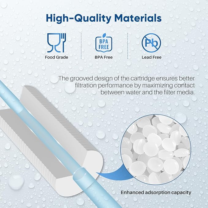 PUREPLUS 1 Micron 2.5" x 10" Whole House CTO Carbon Water Filter Cartridge Replacement 3PACK and 5 Micron 10" x 2.5" Whole House Grooved Sediment Home Water Filter 6PACK