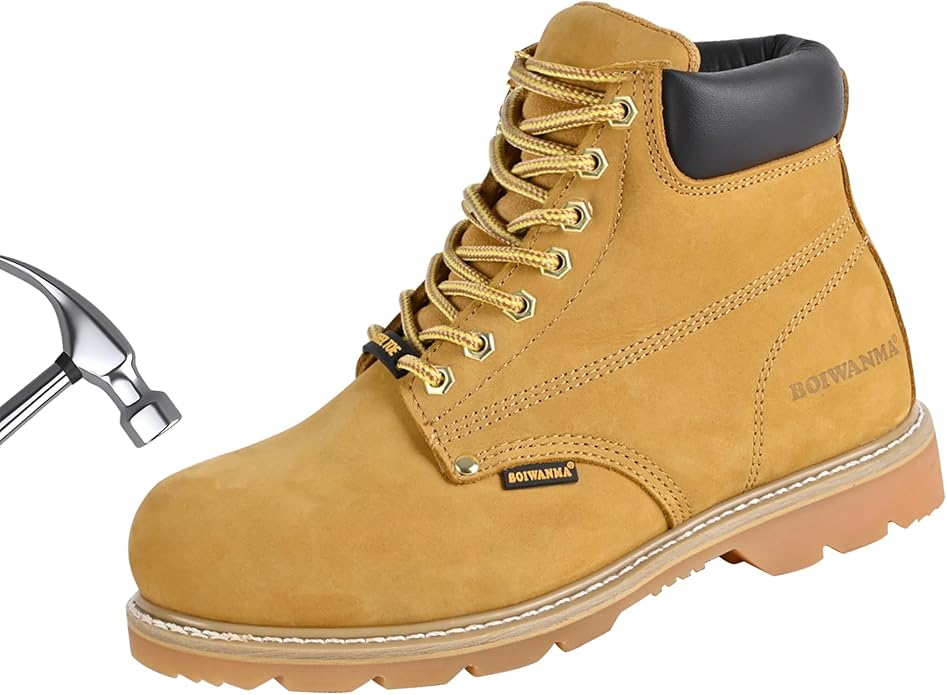Work Boots for Men, Steel Toe, Leather, Oil, Slip and Heat Resistant Heavy Duty Wide Industrial & Construction Safety Boots, US 7-17 M & W