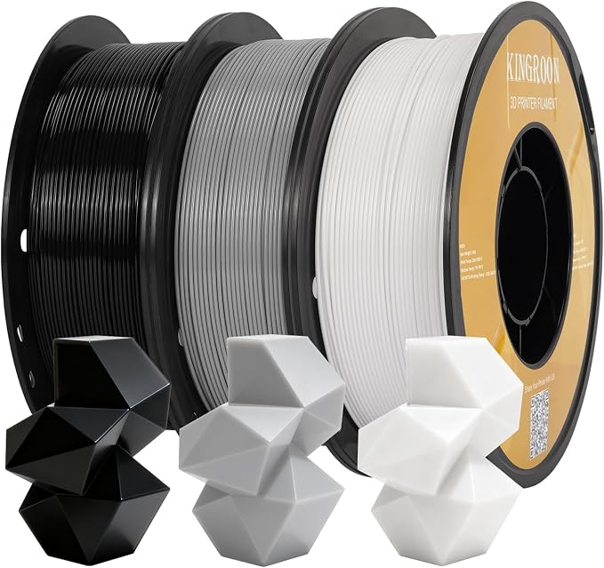Kingroon High Speed PETG 3D Printer Filament 1.75mm, 3D Printer Rapid Filament for 30-600mm/s Hyper Printing Filament, Dimensional Accuracy +/- 0.03 mm, 3 kg Plastic Spool (6.6lbs（Black&White&Gray）