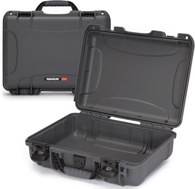 NANUK 910 Empty Waterproof Hard Case – 14.3” x 11.1” x 4.7”, Protective Case for Gear – Impact-Resistant, Dustproof, Airline Carry-On Approved – Made in Canada, Graphite