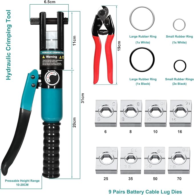 Brileine 10 Tons Hydraulic Crimping Tool & Cable Cutter with 9 Dies, Hydraulic Crimper for 1/16" 1/8" 3/16" Stainless Steel Cable Railing Hardware Kit, Wire Rope Swaging Tool