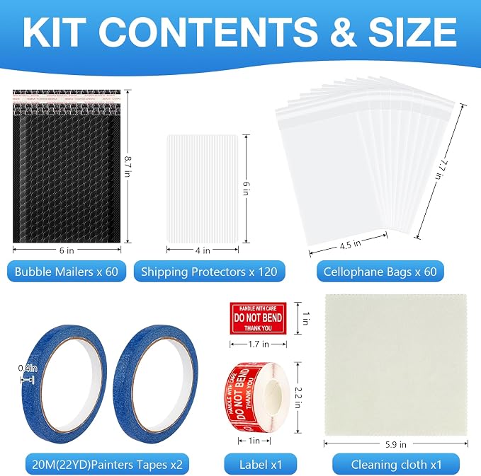 Fayoo 244Pcs Trading Card Shipping Supplies Kit, 60 Waterproof Bubble Mailers with 120 Professional Card Shipping Protectors, Mailing Kit for Sports Cards, Graded Slabs, TCG, Postcards & Sells