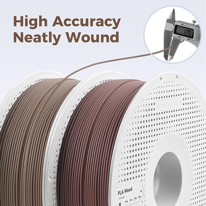 Bamboo 1.75MM PLA Wood Filament Like Real Wood High Speed &Easy Printing Eco Friendly with RFID for Bambu Lab A1,A1MINI,X1,P1 AMS 1KG +/- 0.03mm Black Walnut 13107