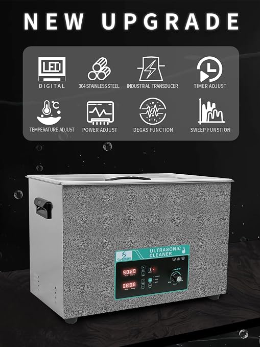Ultrasonic Cleaner 37.5L, with Adjustable Power Sweep & Degas, 800W Ultrasonic Parts Cleaner for Cleaning Pistols, Metal Engine Parts, Carburetor, Gun Parts, Oil Filter, Bike Chain, Gear