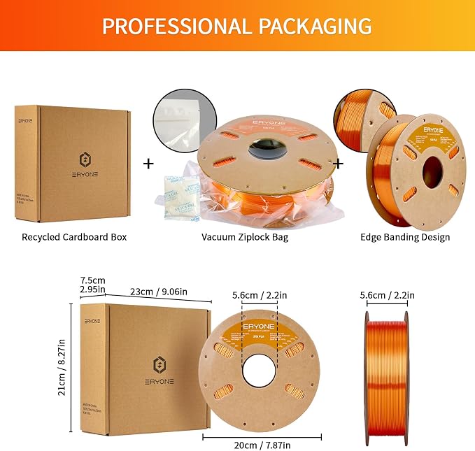 ERYONE Silk PLA Filament for 3D Printer 1.75mm +/- 0.03mm, Shiny Filament 1kg (2.1lbs)/Spool, Orange