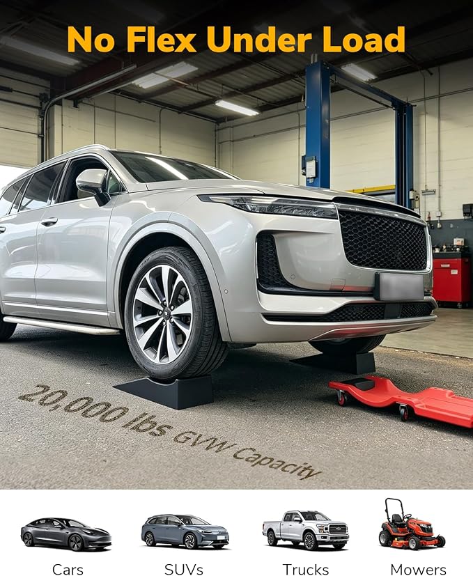 ROBLOCK Car Ramps for Lift and Vehicle Maintenance, Portable Low Profile Car Ramps for Garage, Heavy Duty Tire Ramps for Low Chassis Cars and Support Jack, 26''x9.8''x5.9'', G.V.W 20000 LBS, 2 PCS