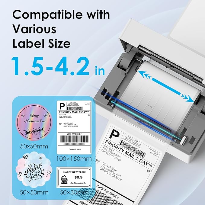 KNAON Bluetooth Thermal Shipping Label Printer, 4x6 Portable Thermal Address Label Printer for Small Business, Compatible with iPhone,Android,Windows,Mac–Works with Etsy Shopify USPS&More, White