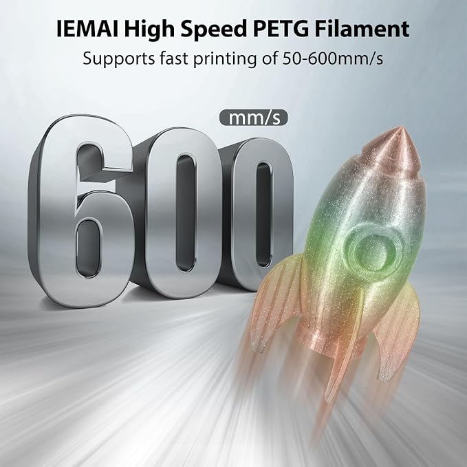 IEMAI 250g Glitter Clear PETG Filament 1.75mm Bundle, Sparkly Transparent Finish 3D Printer Filament 250g Spool 4 Rolls Rainbow+Blue-Purple+Blue+Green, for Most FDM 3D Printers